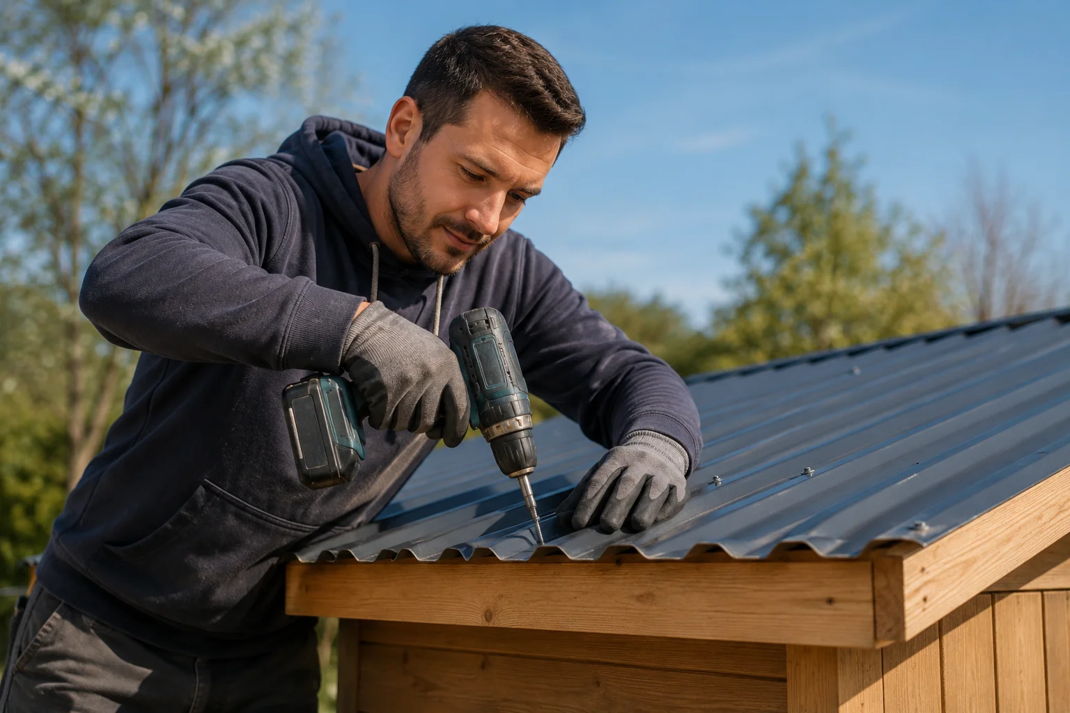 Selbstbauer baut Carport mit Trapezblech